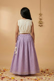 Ivory & Lilac Embroidered Lehenga Choli Set For Girls