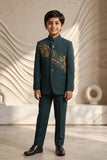 Boys Teal Green Jodhpuri Suit With Gold Bead Embroidery