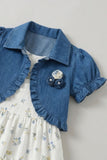 Girls Floral Printed Cream with Blue Denim Shrug