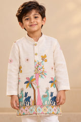 Boys Cream Embroidered Kurta Pant Set