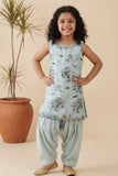 Ice Blue Floral Sequin Embroidered Patiala Set For Girls
