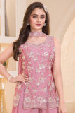 Pink Embroidered Georgette Palazzo Set For Girls