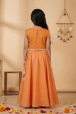 Bright Orange Embroidered Lehenga Choli Set For Girls