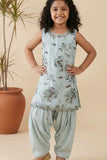 Ice Blue Floral Sequin Embroidered Patiala Set For Girls