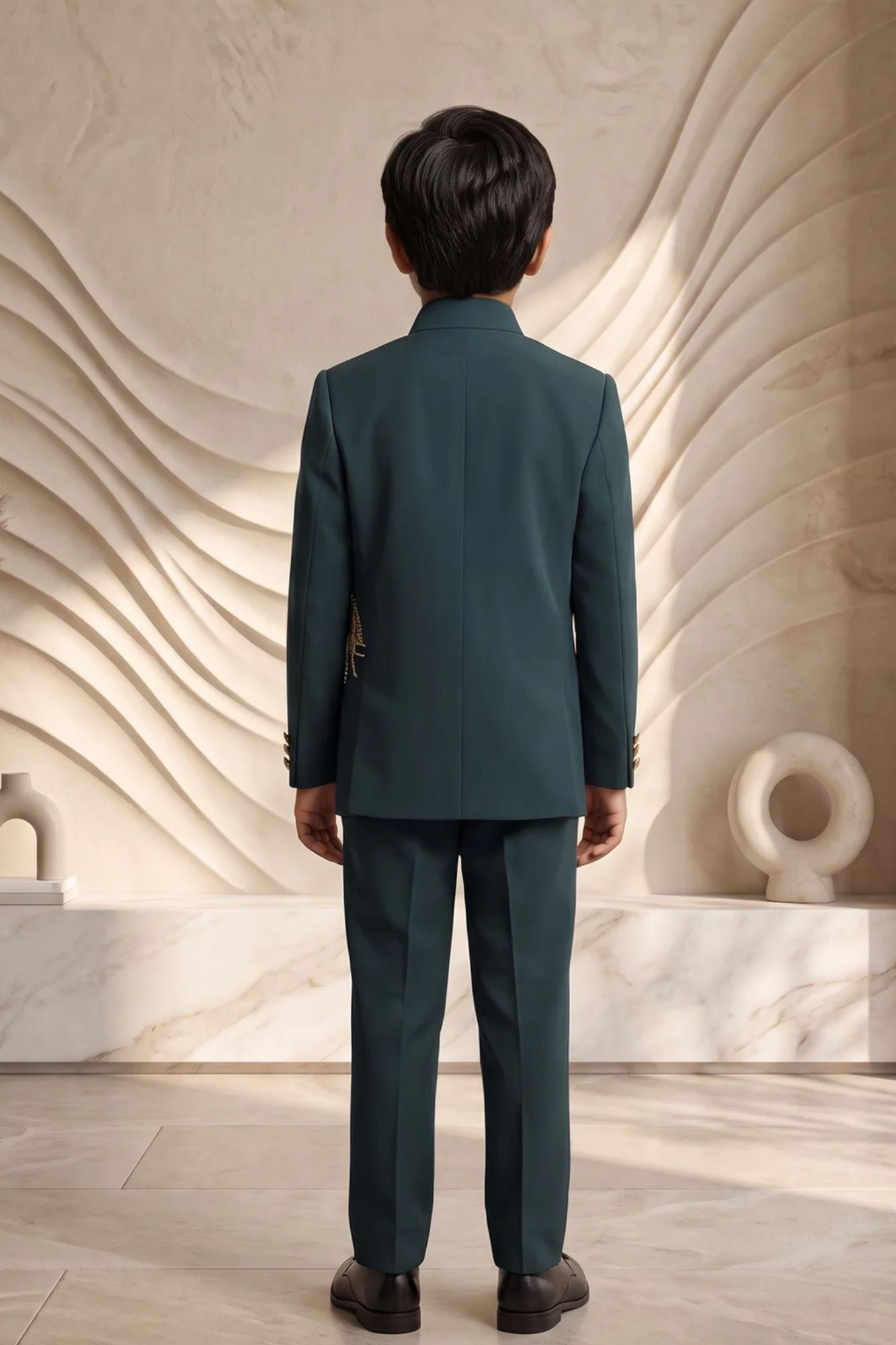 Boys Teal Green Jodhpuri Suit With Gold Bead Embroidery