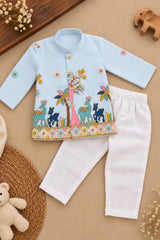 Boys Light Blue Embroidered Kurta Pant Set