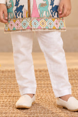Boys Cream Embroidered Kurta Pant Set