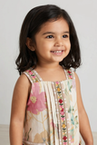 Girls Multicolor Floral Printed  Sleveless Dress with Embroidered Panel