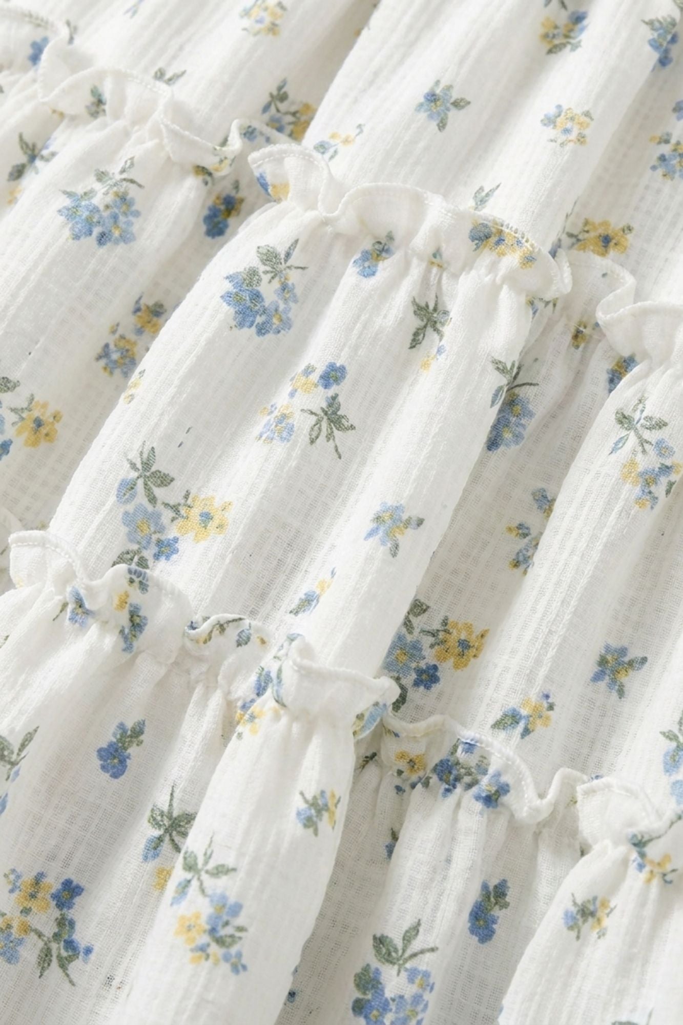 Girls Floral Printed Cream with Blue Denim Shrug