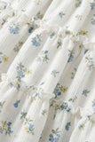 Girls Floral Printed Cream with Blue Denim Shrug