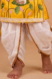 Boys Mustard Yellow Krishna Printed Dhoti Set with Accessories