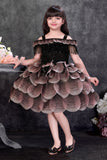 Girls Black Heavy Bead Embroidered With3D Floral Applique Party Dress
