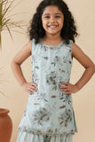 Ice Blue Floral Sequin Embroidered Patiala Set For Girls