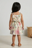 Girls Multicolor Floral Printed  Sleveless Dress with Embroidered Panel