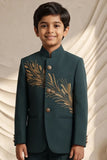 Boys Teal Green Jodhpuri Suit With Gold Bead Embroidery