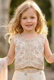 Girls Ivory Pastel Floral Embroidered Palazzo Set With Dupatta