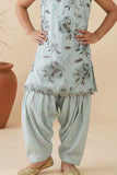 Ice Blue Floral Sequin Embroidered Patiala Set For Girls