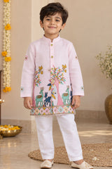 Boys Light Pink Embroidered Kurta Pant Set