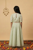 Pista Green Floral Embroidered Lehenga Choli Set For Girls