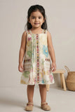 Girls Multicolor Floral Printed Dress with Embroidered Panel