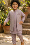 Lavender Kurta Set with Pastel Embroidered Nehru Jacket For Boys