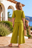 Girls Olive Green Peplum Top With Wide Leg Co-Ord Set