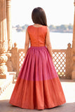 Rust & Pink Mirror Work Embroidered Lehenga Choli Set with Dupatta For Girls