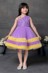 Lavender Partywear Frock With Sequin Work For Girls