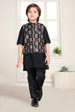 Black Embroidery Kurta Set With Waist Coat Set For Boys
