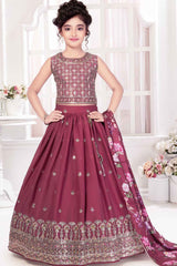 Onion Pink Sleeveless And Sequins Work With Embroidered Lehenga Choli Set For Girls