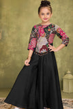 Black & Multicolor Embroidered Palazzo Set For Girls