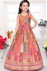 Multicolor Printed Gown With Sequin Work For Girls