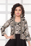 Black Palazzo Set with Embroidered Jacket and Dupatta For Girls