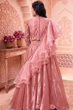 Rose Pink Ruffle Layered Lehenga Choli with Embroidered Ruffled Dupatta For Girls