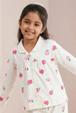 Girls White Strawberry Print  Night Suit Set