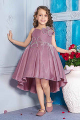 Onion Pink Frock With Stone Work And Floral Embellished For Girls