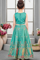 Rama Embroidered Lehenga Choli Set For Girls
