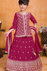 Cherry Maroon Sequins Work With Zari Embroidered Lehenga Choli For Girls