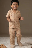 Brown Tropical Print Night Suit Set For Boys
