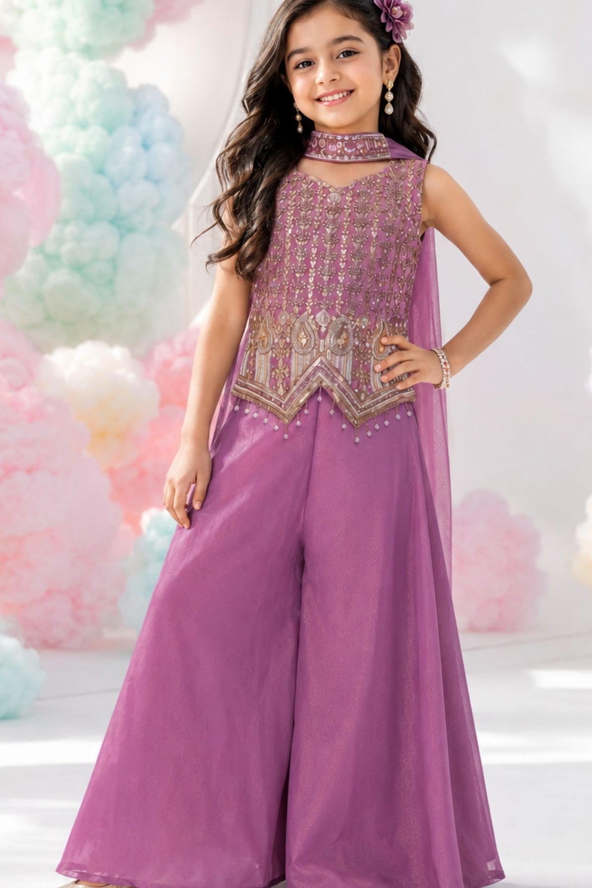 Elegant Onion Pink Embroidered Palazzo Set with Dupatta