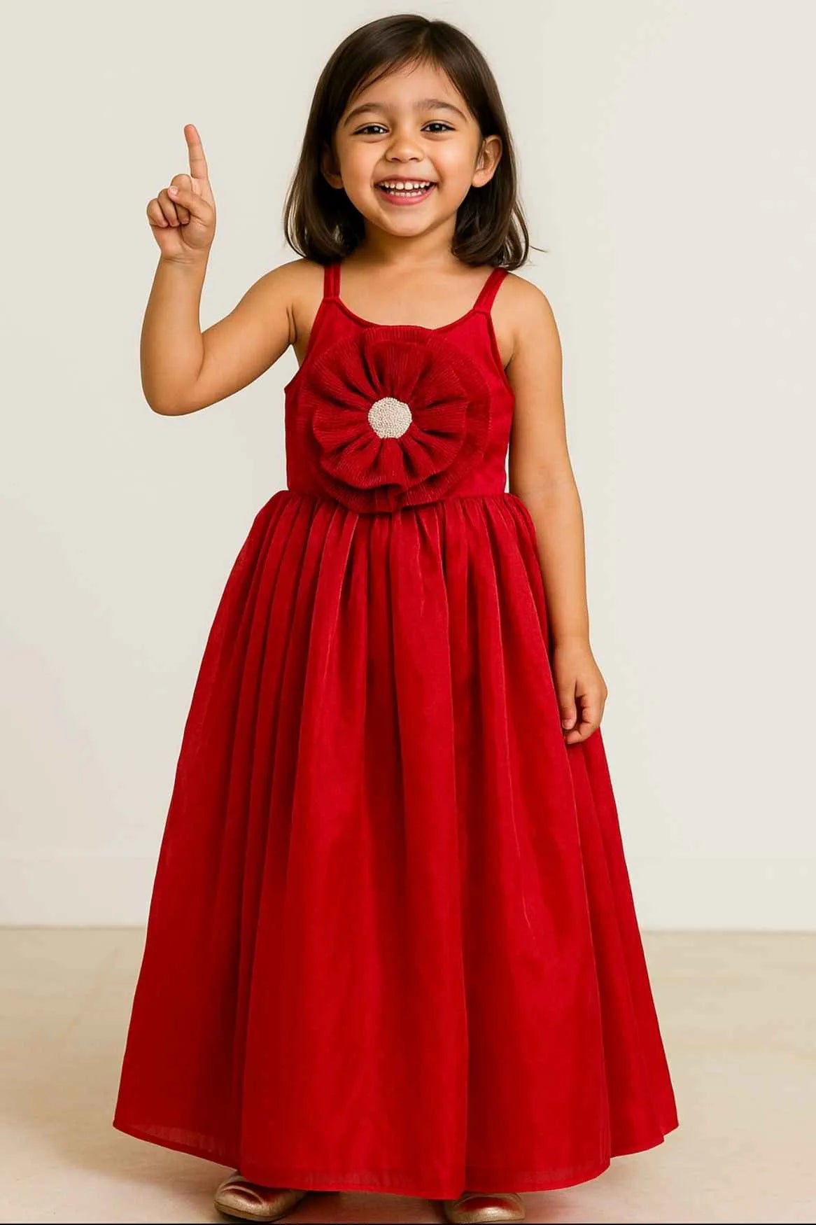 Red Floral Embellishment Party Wear Gown For Girls