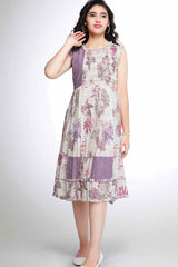 Lavender Printed And Sequins Work Casual Wear Frock For Girls