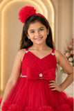 Rani Pink High-Low Party Wear Tulle Frock with Bow Detail For Girls