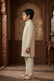 Ivory Embroidered Indo Western Sherwani Set For Boys