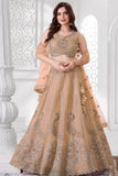 Peach Peacock And Floral Embroidered Lehenga Choli with Dupatta For Girls
