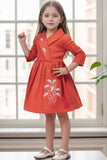 Rust Orange Printed Cotton Casual Dress For Girls