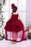Maroon Party Frock with Sequin Bodice And Ruffle Layers For Girls
