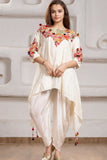 Cream With Multicolor Embroidered Kurta with Dhoti Pants For Girls