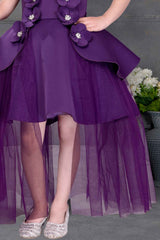 Violet Floral Embellished Party Wear Tailback Frock For Girls