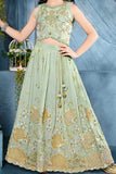 Mint Green Embroidered Lehenga Choli Set with Latkan Tie-Up For Girls